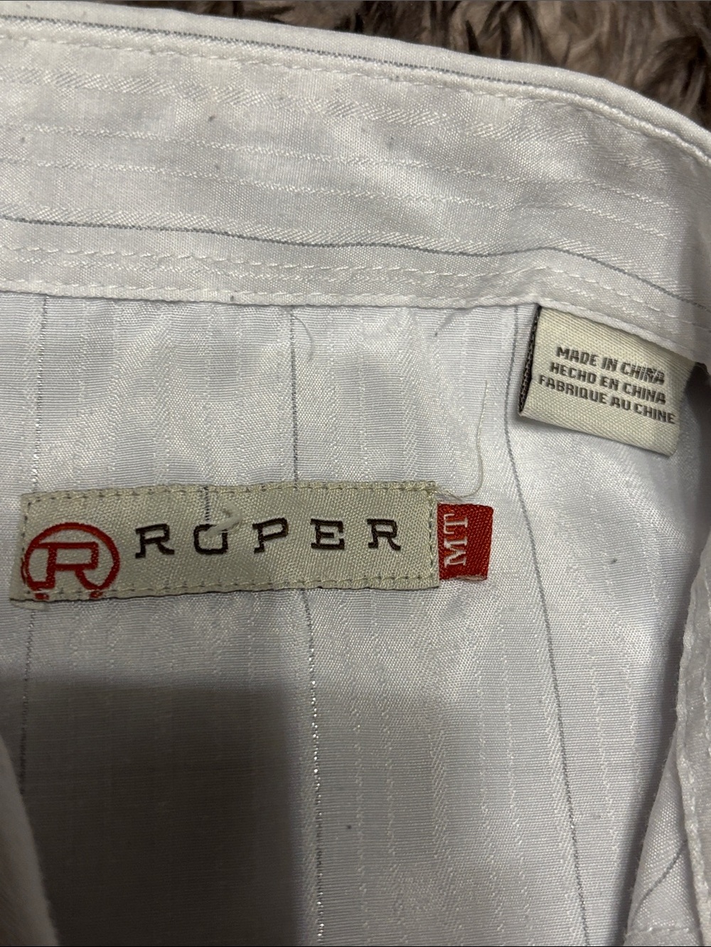 Roper White Silver Pinstripe Pearl Snap Western Shirt Mens Medium Tall MT - Picture 2 of 6